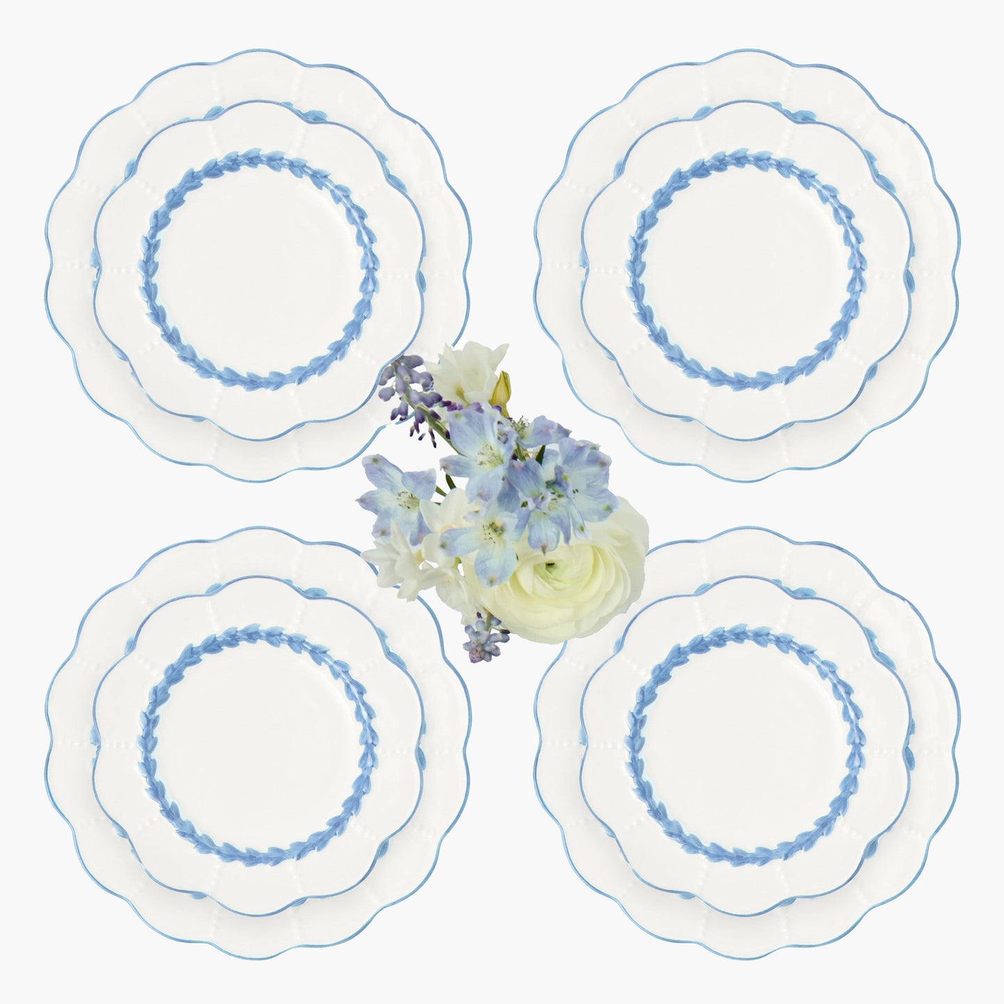 Blue Laurel Dinner & Starter Plates (Set of 8)