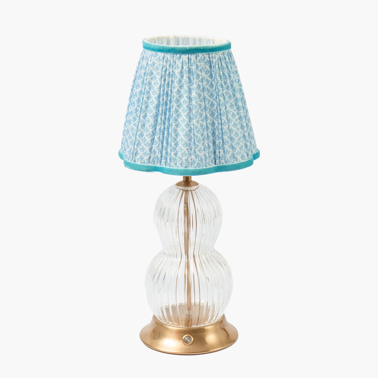Glass Bardot Rechargeable Lamp with Soft Blue Lotus Shade (18cm)