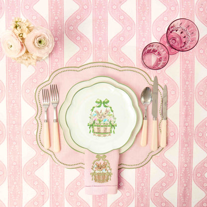 Bunnies in Basket Embroidered Linen Napkins (Set of 4)