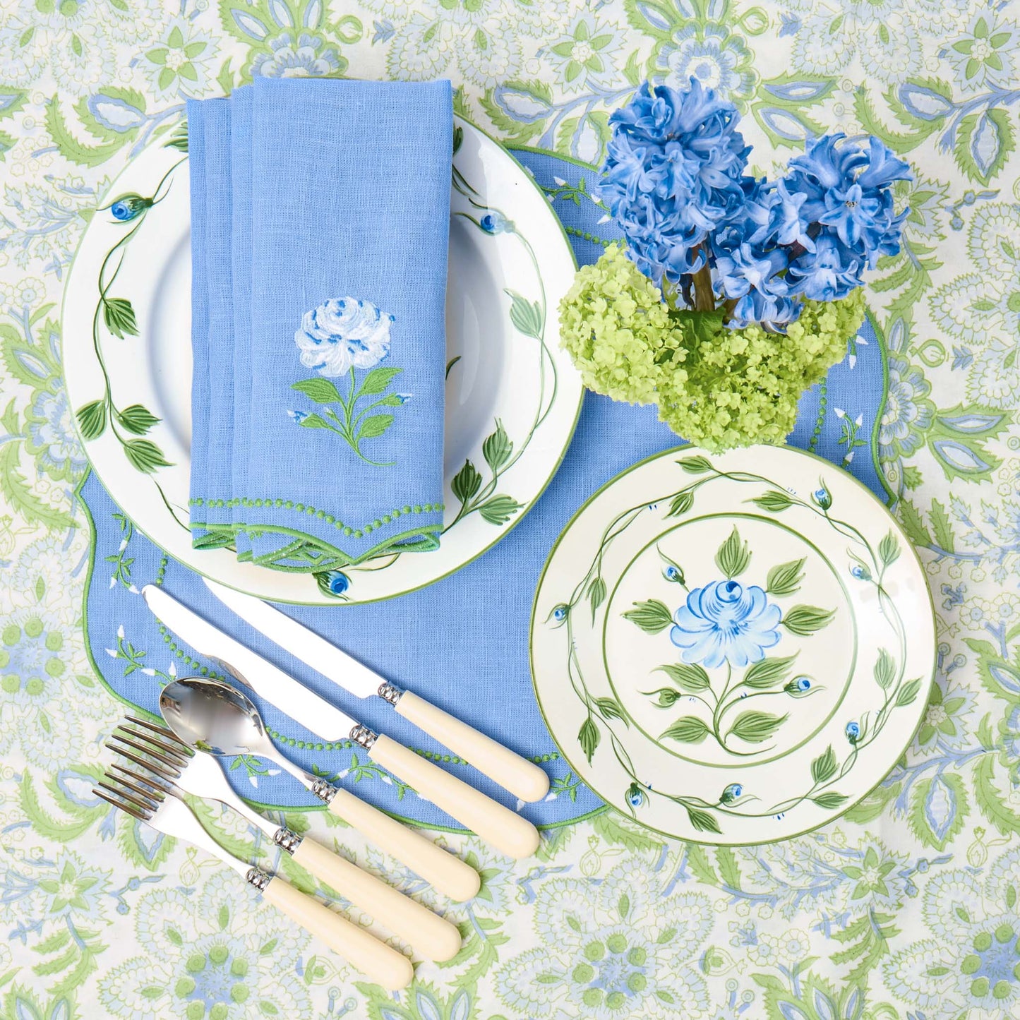 Blue Rose Eloise Linen Placemats & Napkins (Set of 4)