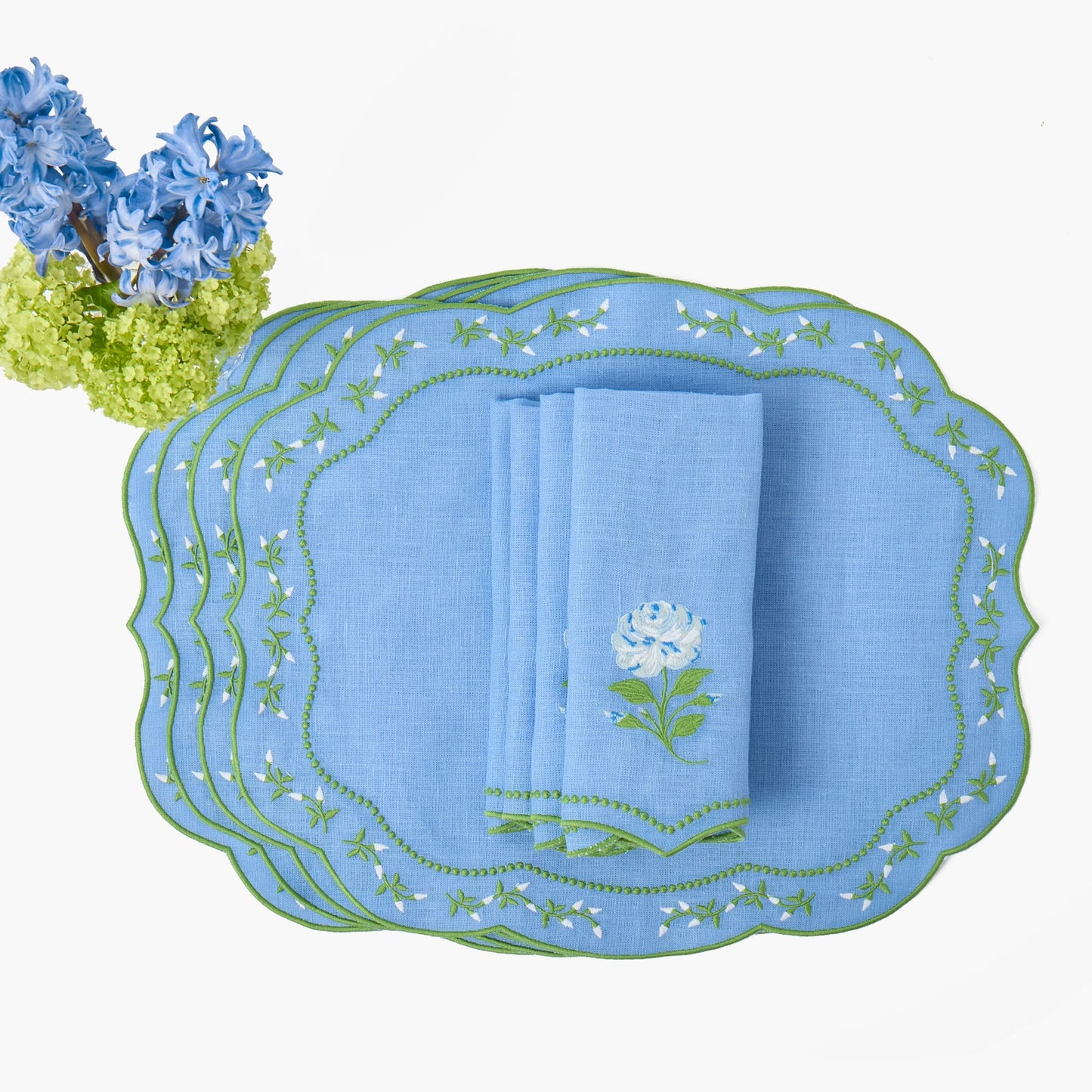 Blue Rose Eloise Linen Placemats & Napkins (Set of 4)