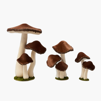 Chocolate Beaded Velvet Mushrooms (Set of 3)