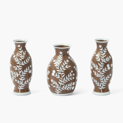 Chocolate Hand Painted Tole Bud Vases (Set of 3)
