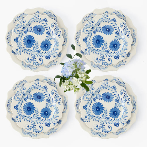 Blue Flowers Dinner & Starter Plates (Set of 8)