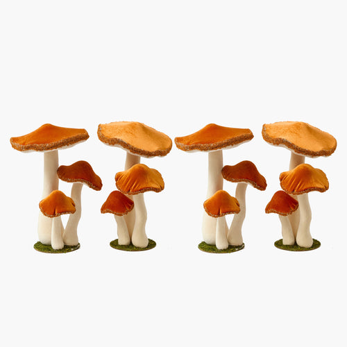Large Orange Beaded Velvet Mushroom (Set of 4)