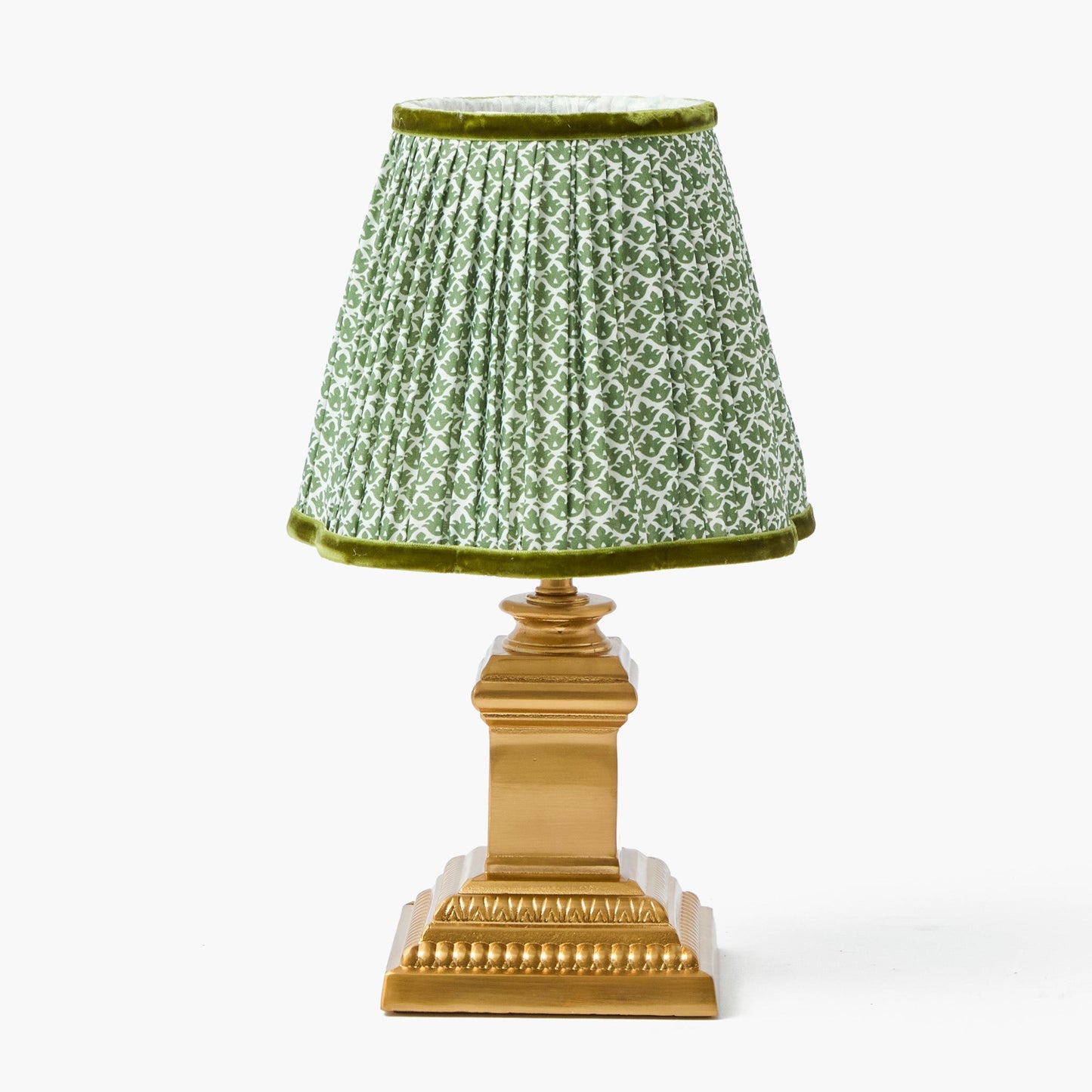 Short Corinthian Square Rechargeable Lamp with Olive Lotus Shade (18cm)