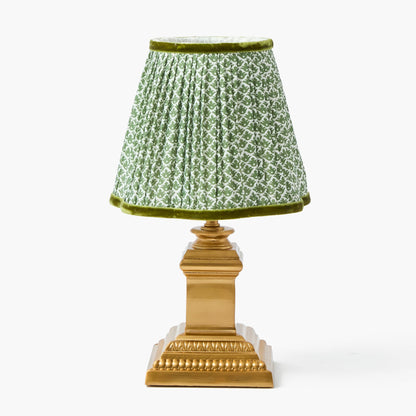 Short Corinthian Square Rechargeable Lamp with Olive Lotus Shade (18cm)