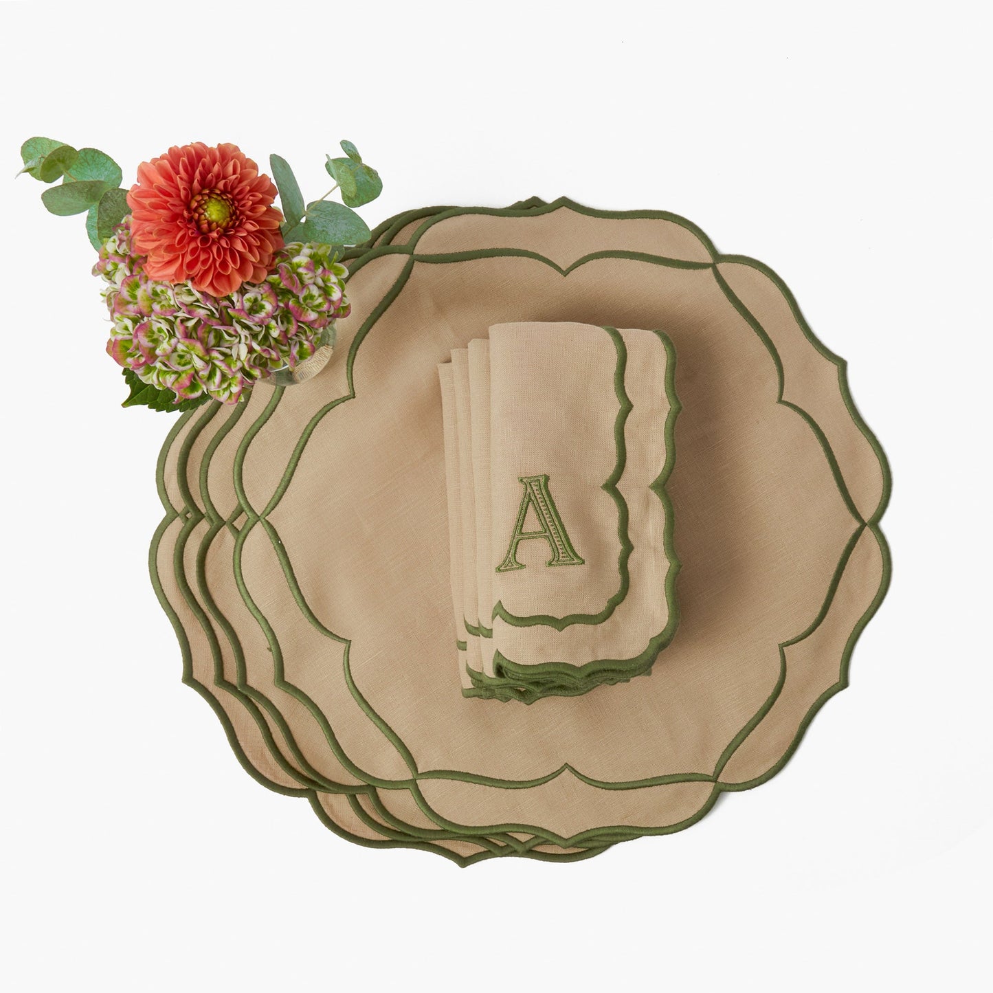 Sand & Green Elizabeth Placemats & Napkins (Set of 4)