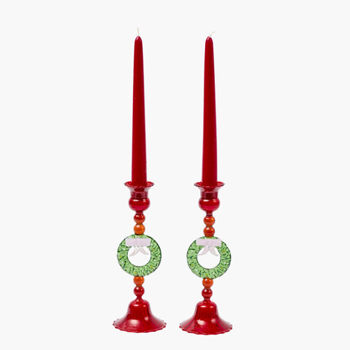 Wreath Glass Candle Holders (Pair)