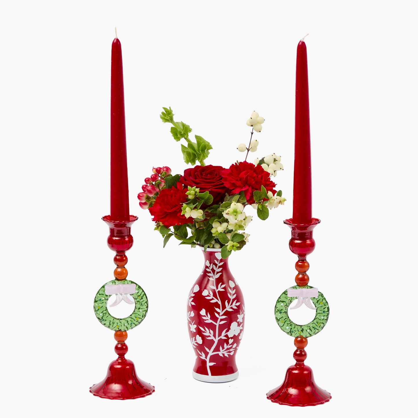 Wreath Glass Candle Holders (Pair)