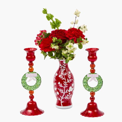 Wreath Glass Candle Holders (Pair)