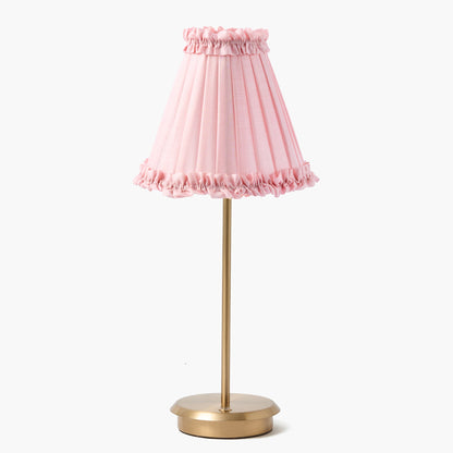 Tall Rechargeable Lamp with Pale Pink Frilled Silk Shade (18cm)