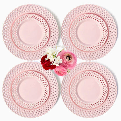 Pink Basketweave Dinner & Starter Plates (Set of 8)