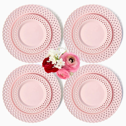 Pink Basketweave Dinner & Starter Plates (Set of 8)