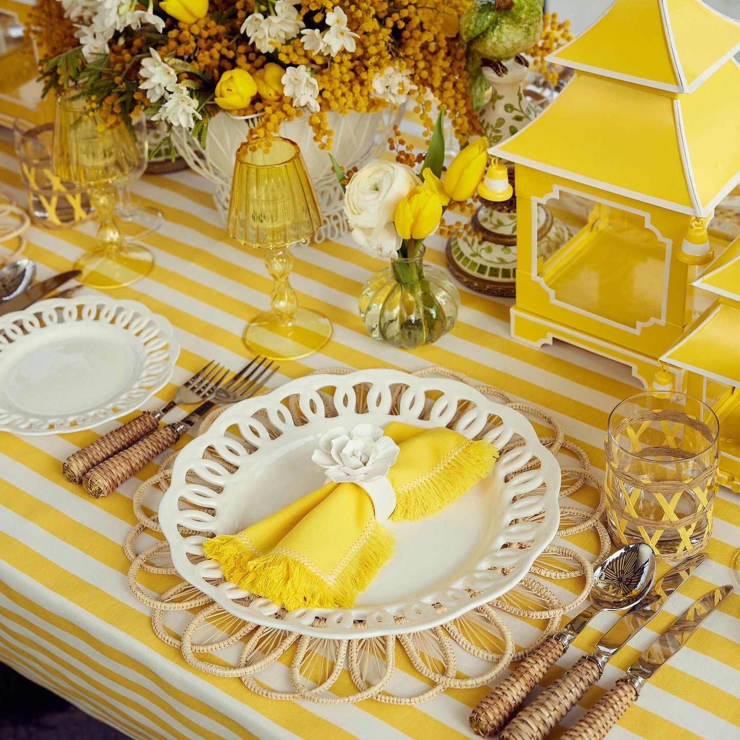 Yellow Glass Lantern Tea Light Holder (Pair) - 18cm