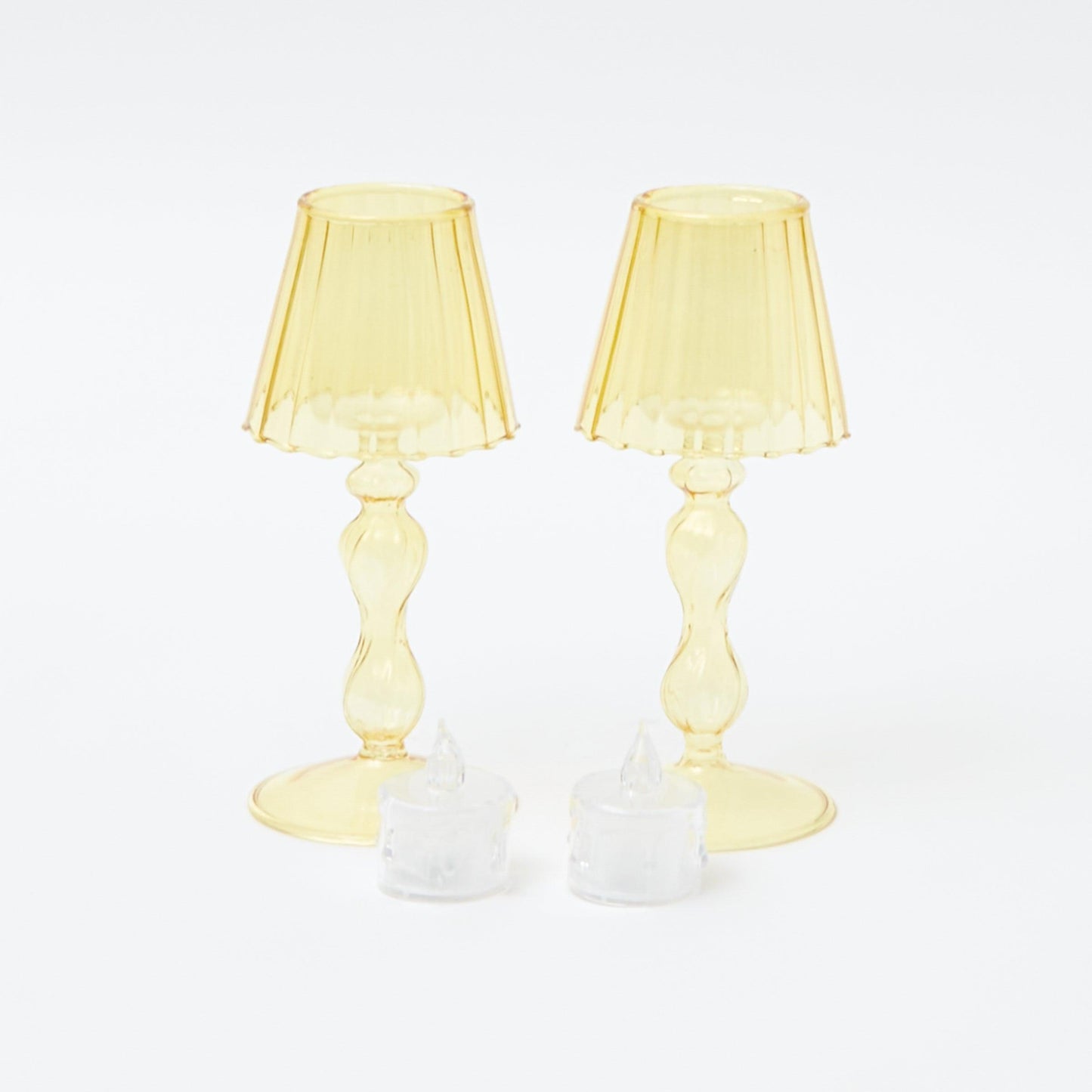 Yellow Glass Lantern Tea Light Holder (Pair) - 18cm
